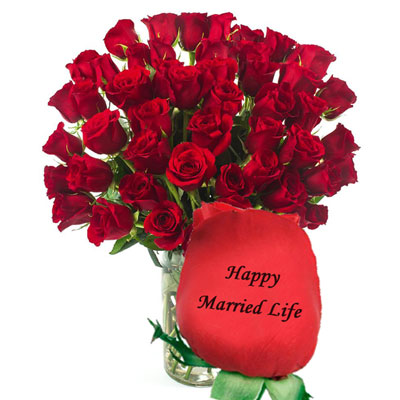 "Talking Roses (Print on Rose) (50 Red Roses) Happy Married Life - Click here to View more details about this Product